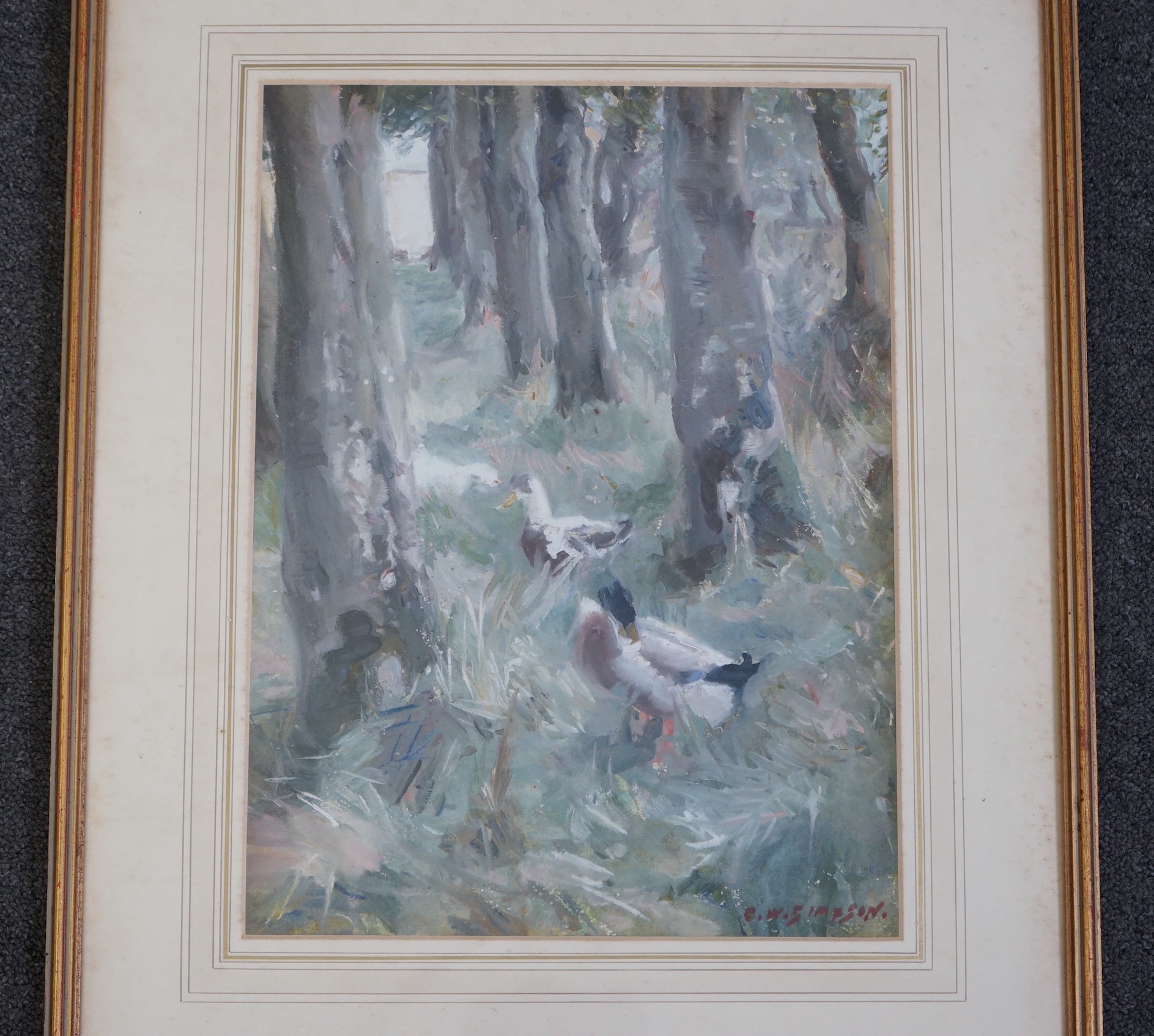 Charles Walter Simpson (English, 1885-1971), Ducks amongst trees, watercolour, 39 x 29cm